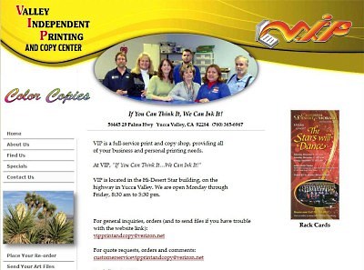 Valley Independent Printing V.I.P. website